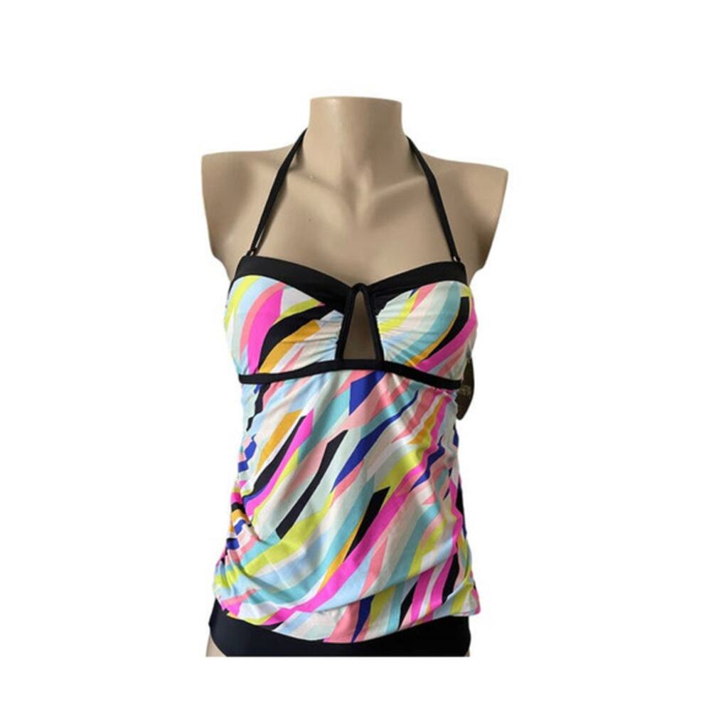 Athena Colorful Stripe Convertible Halter Bandeau Tankini Top Size 4